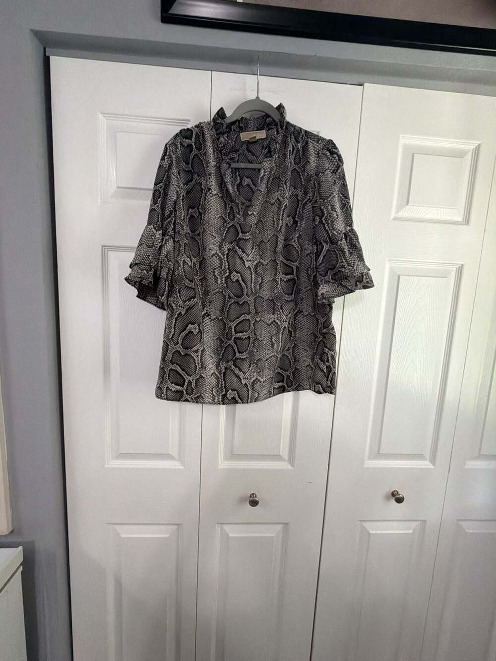 Michael Michael Kors Women's Snakeskin Print Ruffled Mock Neck Blouse